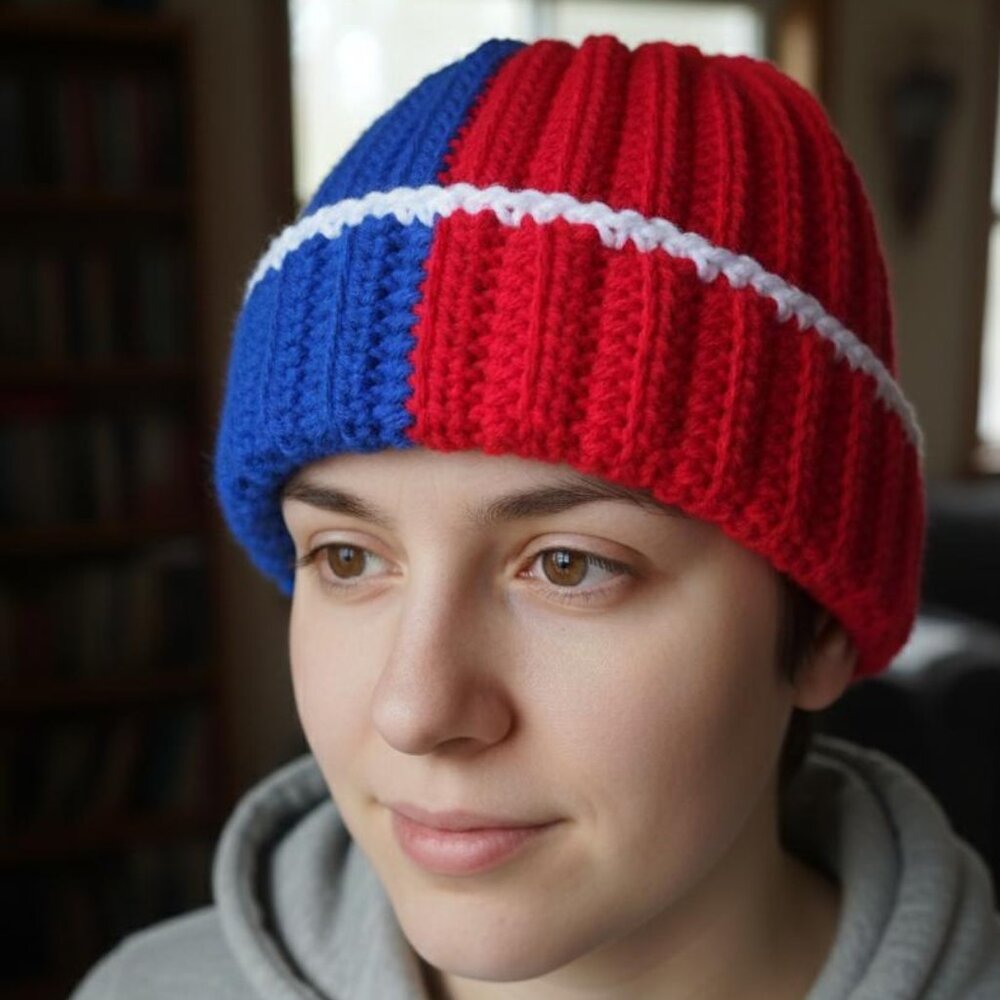 Handmade Crochet 2-Tone Beanie 100% Acrylic Soft Crochet Cap New